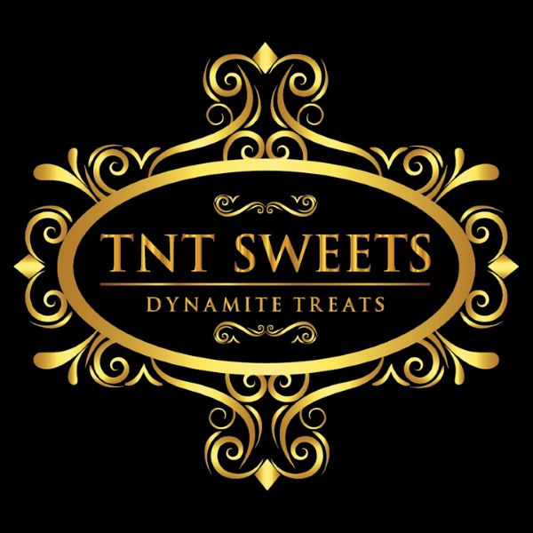 TNT Sweets Dynamite treats gold logo on a black square background.