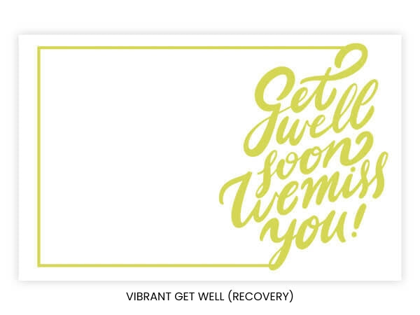 A bold and bright chartreuse script design intended to lift spirits and bring "Radiant" energy to someone on the mend.