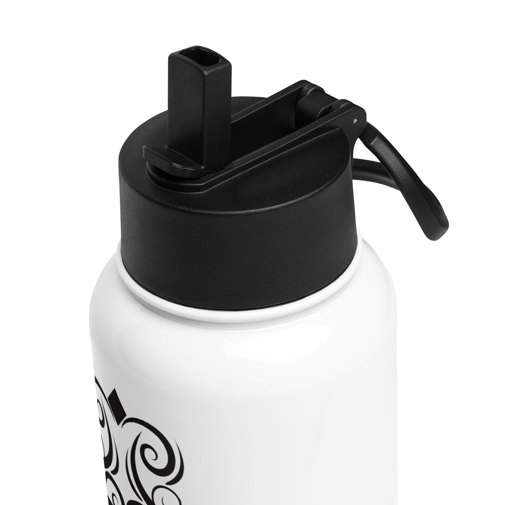 Closeup photo of lid of 32oz classic white water bottle. 