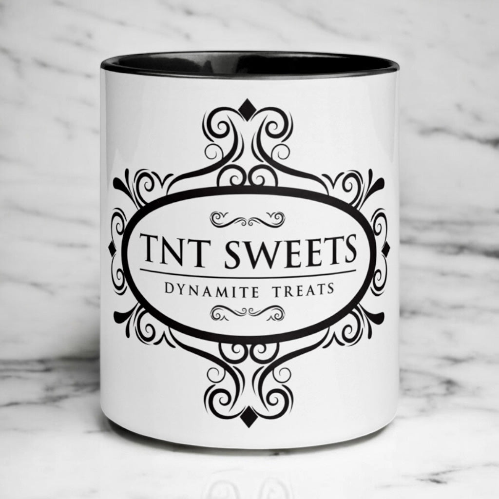 Classic white 11oz ceramic mug with a black logo on a white marble countertop.