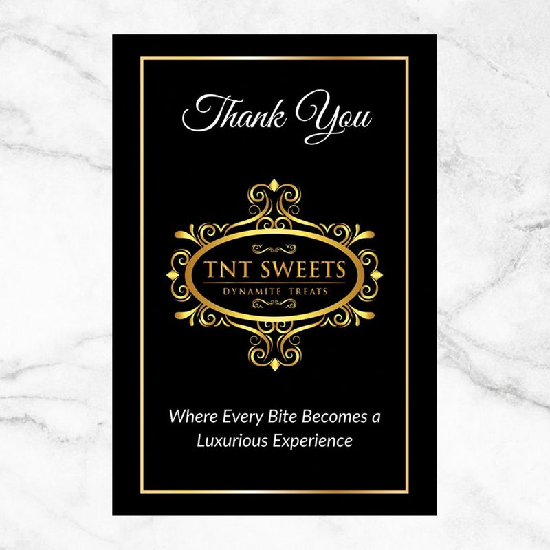 TNTSweets thank you card featuring the TNT Sweets signature logo and the message,