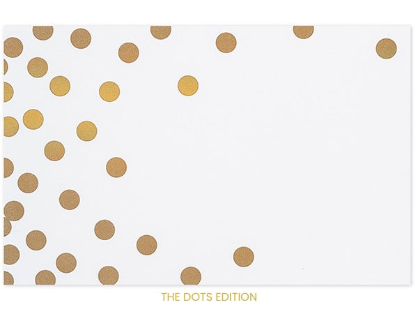 TNT Sweets The Dots Edition signature card enclosure featuring a gold confetti border, designed to accompany luxury gifts and personalized messages.