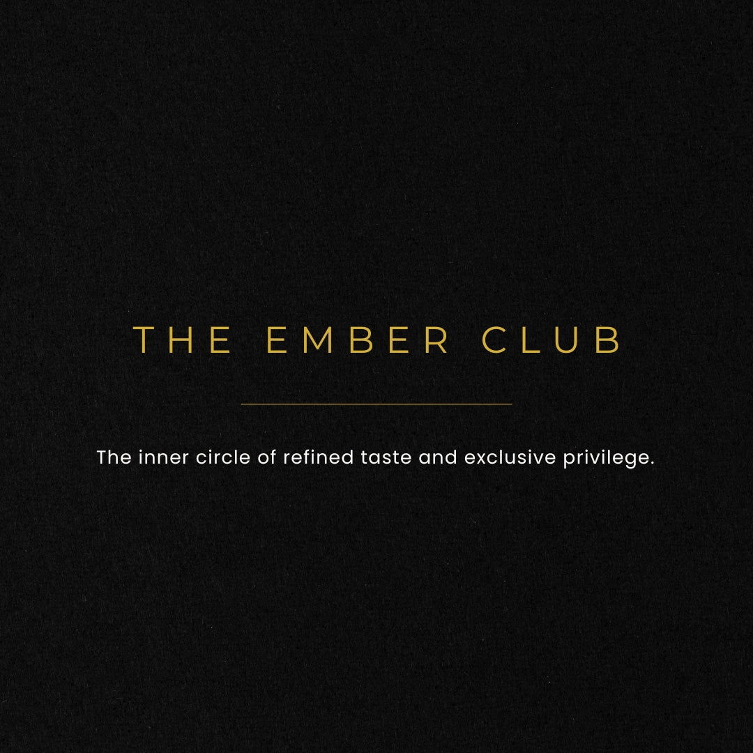 Black background with gold text 'THE EMBER CLUB' and description.