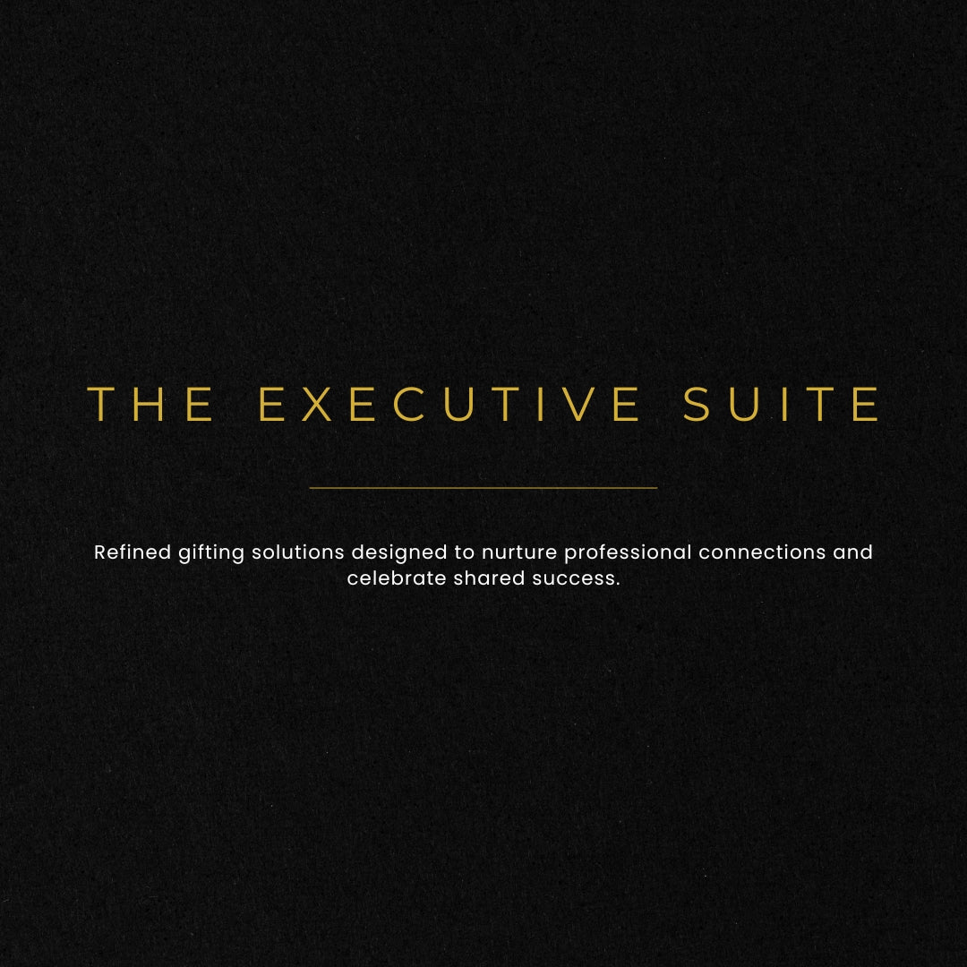 Text 'THE EXECUTIVE SUITE' on a black background with a description of gifting solutions.